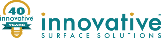 Innovative Surface Solutions 40th Anniversary Logo – celebrating 40 years of premium liquid de-icers, treated salt, and dust control products for sustainable road and surface maintenance.